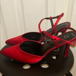 Red Satin Heels Size 11
